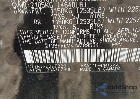 2018 Toyota Rav4 Le from USA, damaged, VIN 2T3BFREVXJW789531